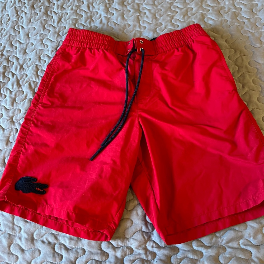Lacoste swim trunksboard red and navy blue, size S